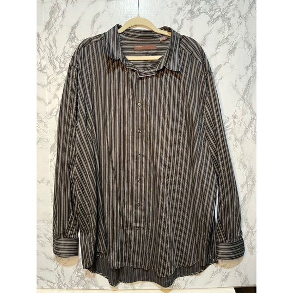 Perry Ellis Men's 3XLT black white Striped Button-Down Shirt Long Sleeve - Picture 1 of 7